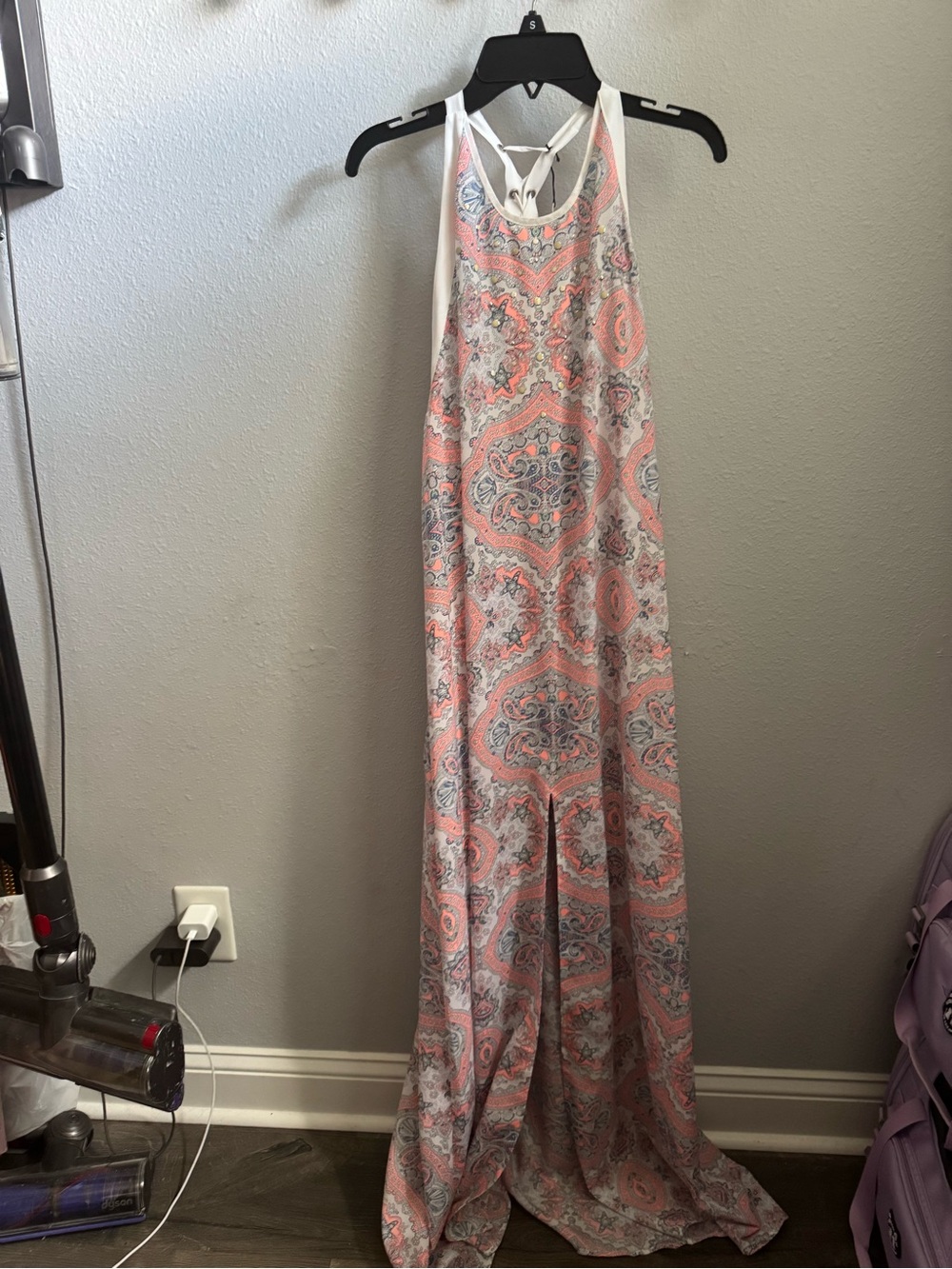 Victoria's Secret Coral and Blue Paisley Halter Maxi Nightgown